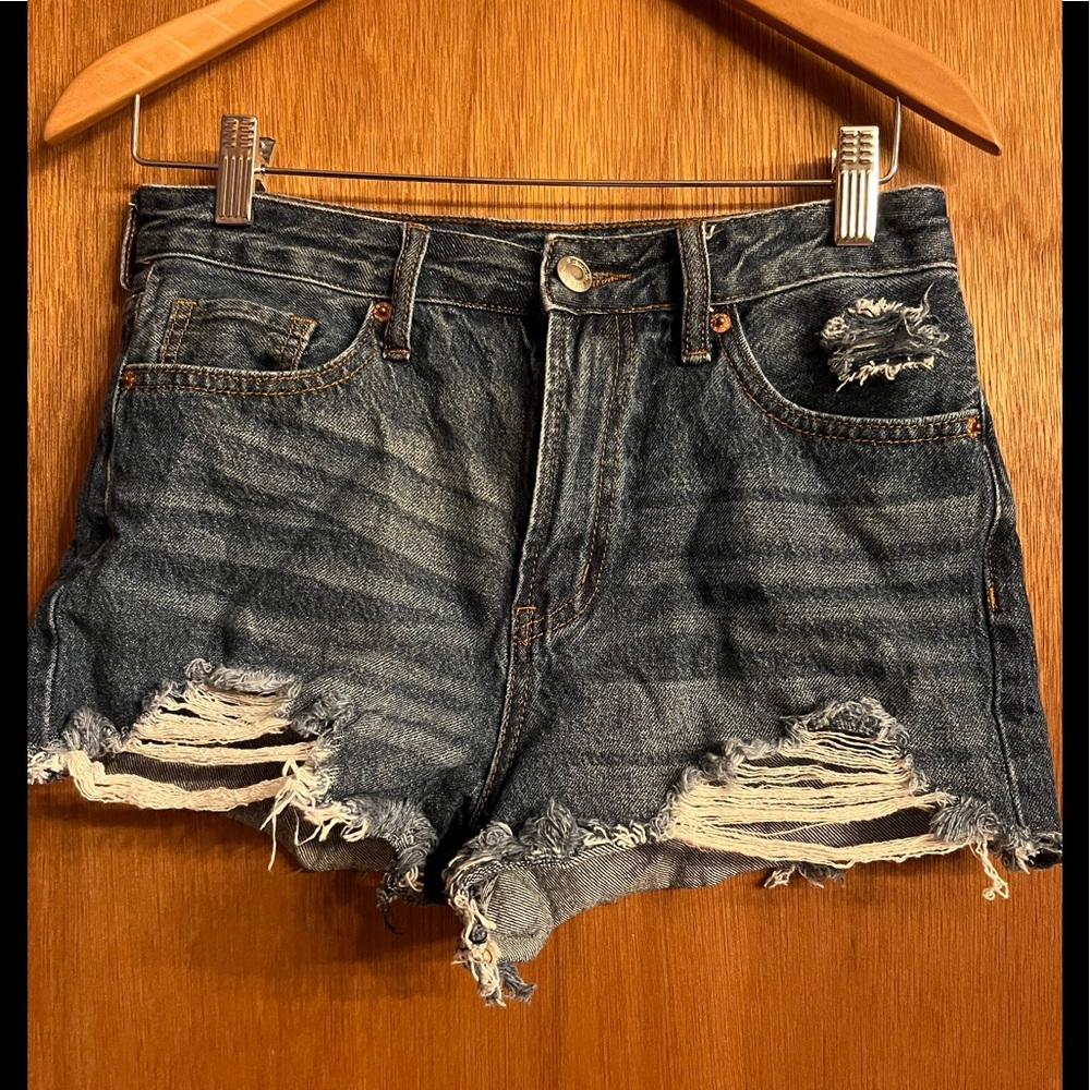 Distressed High Waist Jean Shorts Size 28